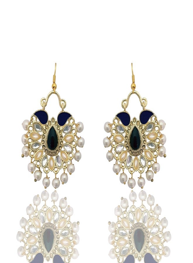 Moonstruck Traditional Chandbali Kundan Hoop Earrings with Pearls for Women - Indian Ethnic Oxidized Alloy Jewelry for Weddings, Festivals, Parties - Lightweight, Purple Design - Image 1