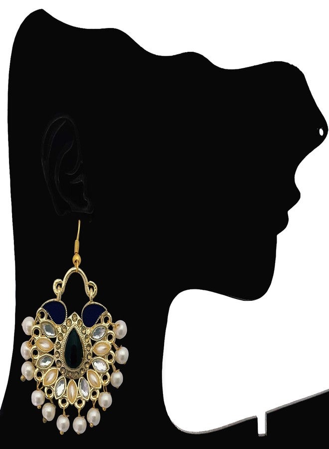 Moonstruck Traditional Chandbali Kundan Hoop Earrings with Pearls for Women - Indian Ethnic Oxidized Alloy Jewelry for Weddings, Festivals, Parties - Lightweight, Purple Design - Image 2