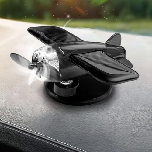 YoRise Rotating Airplane Car Dashboard Decorations Solar Power Car Decorations for Relieves Fatigue QuietRotation Airplane Dashboard Decorations for Vehicle Office Home Black - Image 1