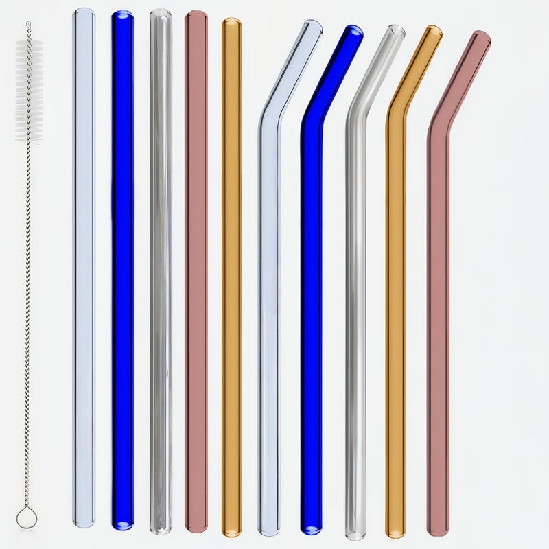 10pcs Reusable Borosilicate Glass Straws 8mm with Brush for Outdoor Parties - Image 1