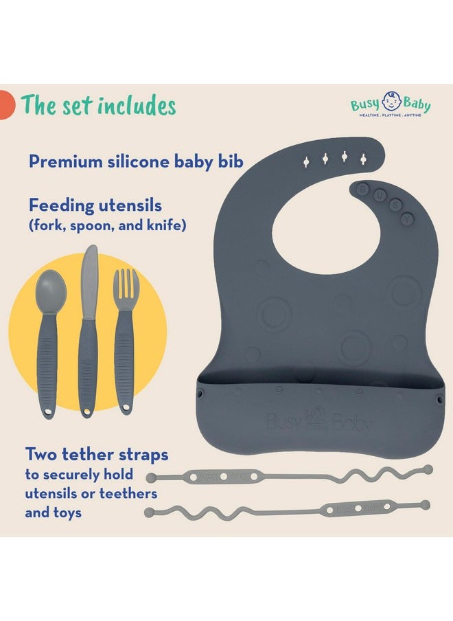Busy Baby Silicone Bungee Bib & Utensils Deluxe Nodrop Onthego Selffeeding System Travelfriendly Baby Led Weaning (Spearmint)  - Image 2