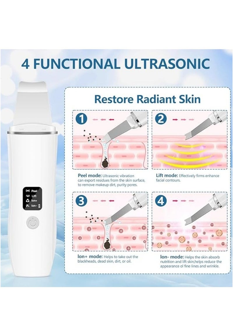 Generic Facial Skin Scrubber Blackhead Remover Ultrasonic Skin Scrubber Black Head Remover Pore Remover for Deep Cleansing for Face EMS Ion Exfoliating Device 4 Modes Blackhead Remover Tool Rechargeable  - Image 3