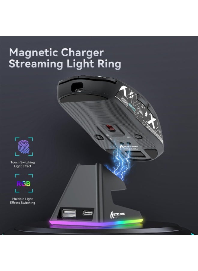 هجوم القرش ماوس ألعاب لاسلكي خفيف الوزن X6 مع شريط قبضة ماوس مضاد للانزلاق، تصميم ذاتي اللصق، مطاطات جانبية مصقولة، وسادات مقاومة للعرق/معجون مضاد للعرق، مقطوع ليناسب - أسود - Image 4