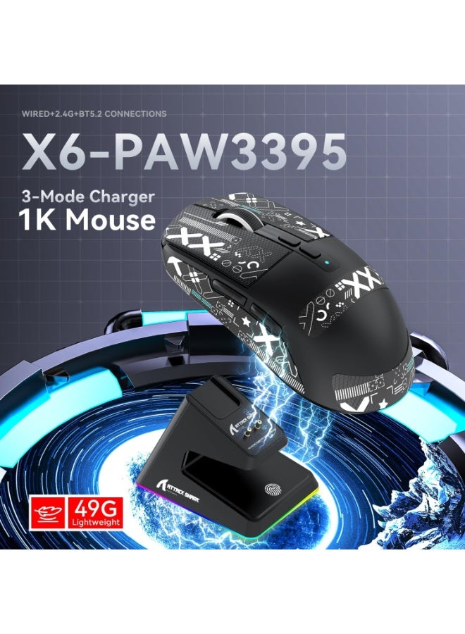 هجوم القرش ماوس ألعاب لاسلكي خفيف الوزن X6 مع شريط قبضة ماوس مضاد للانزلاق، تصميم ذاتي اللصق، مطاطات جانبية مصقولة، وسادات مقاومة للعرق/معجون مضاد للعرق، مقطوع ليناسب - أسود - Image 2