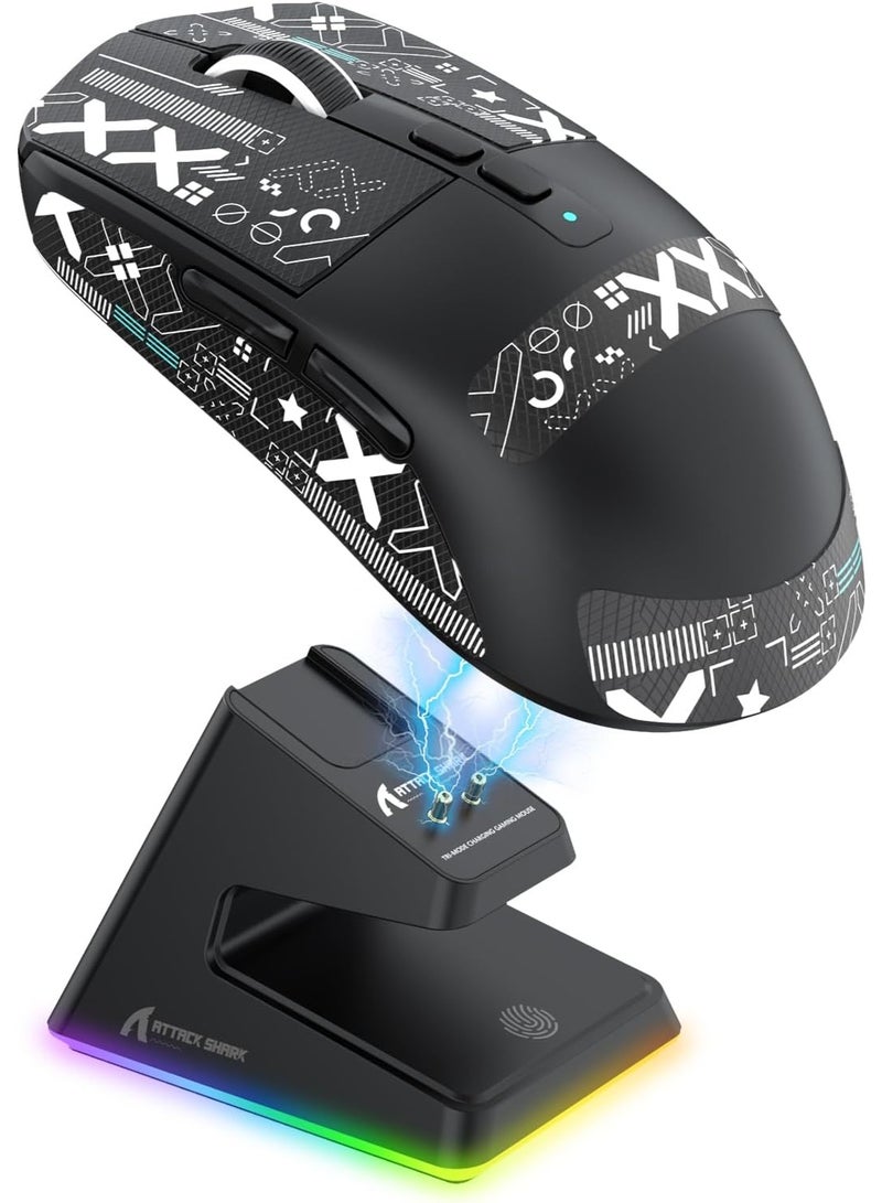 هجوم القرش ماوس ألعاب لاسلكي خفيف الوزن X6 مع شريط قبضة ماوس مضاد للانزلاق، تصميم ذاتي اللصق، مطاطات جانبية مصقولة، وسادات مقاومة للعرق/معجون مضاد للعرق، مقطوع ليناسب - أسود - Image 1
