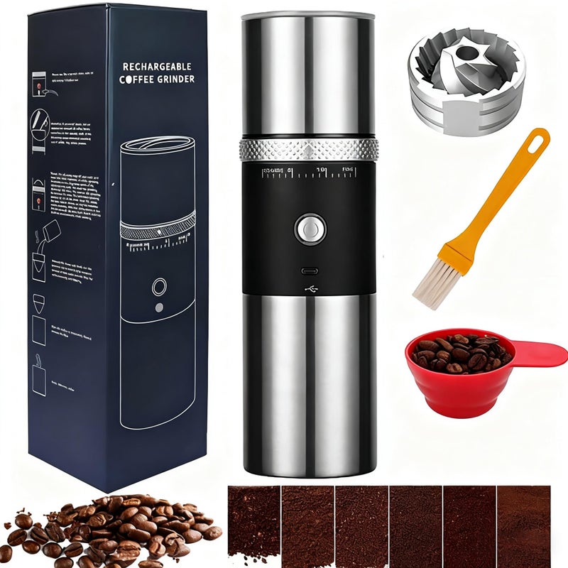 Toycol Electric Burr Coffee GrinderToycol Portable Cordless Rechargeable Espresso Coffee Bean GrinderUSB Battery Travel Car Coffee Maker with 15 Fine to Coarse Grind Settings for Home Use Black
