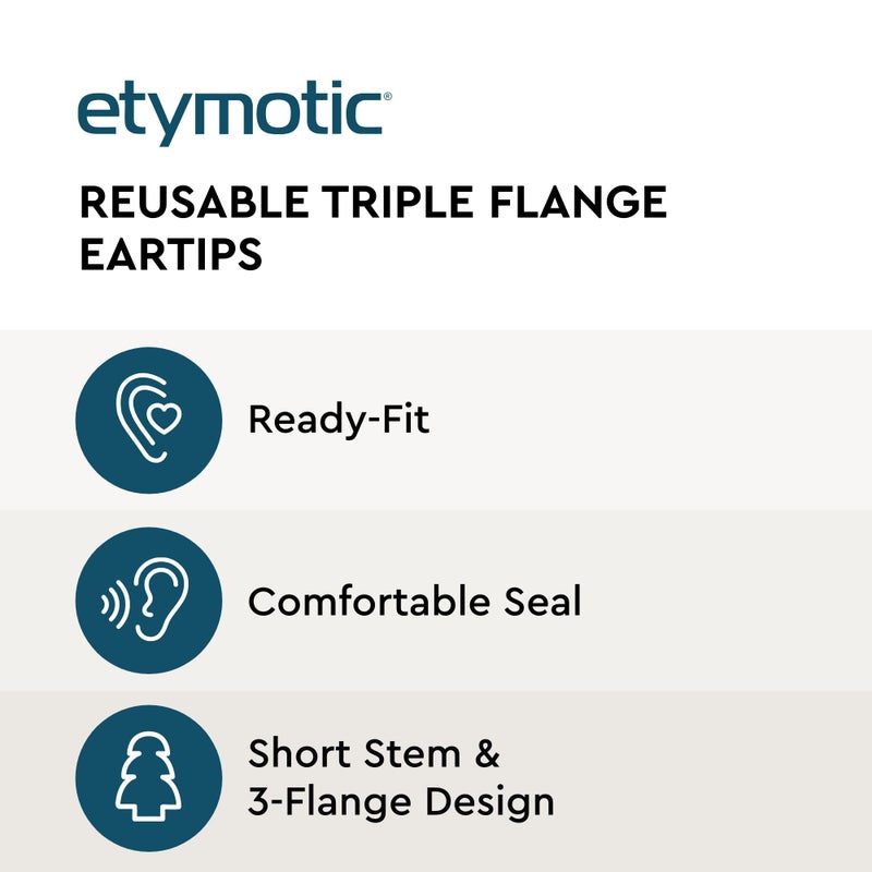 Etymotic 3-Flange Silicone Eartips, Gray - 10 Pack - Large Fit - Image 2