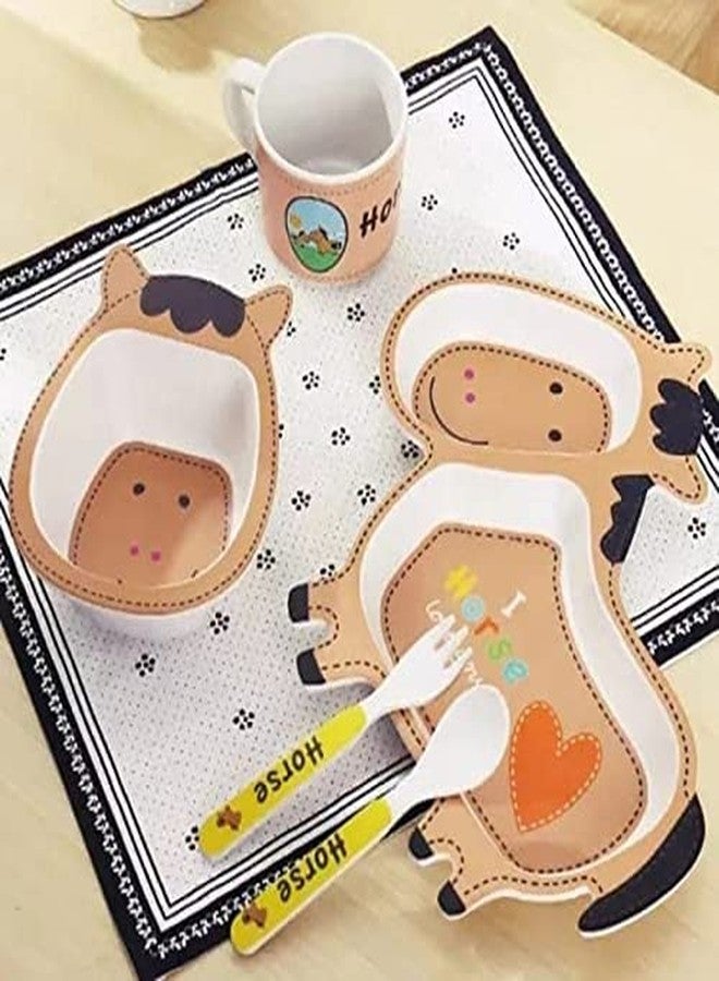 ماياترا طقم عشاء للأطفال من ألياف الخيزران من ماياترا، طقم مكون من 5 قطع من ألياف الخيزران لإطعام الأطفال، أدوات مائدة للأطفال مصنوعة من خيزران صديق للبيئة (RS-5019-Horse) - Image 3