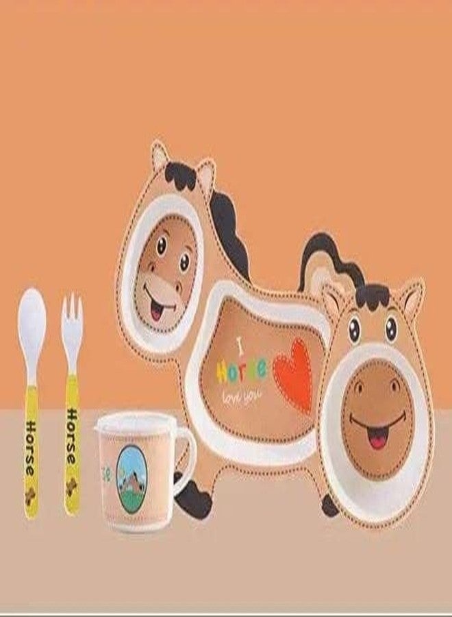 ماياترا طقم عشاء للأطفال من ألياف الخيزران من ماياترا، طقم مكون من 5 قطع من ألياف الخيزران لإطعام الأطفال، أدوات مائدة للأطفال مصنوعة من خيزران صديق للبيئة (RS-5019-Horse) - Image 5