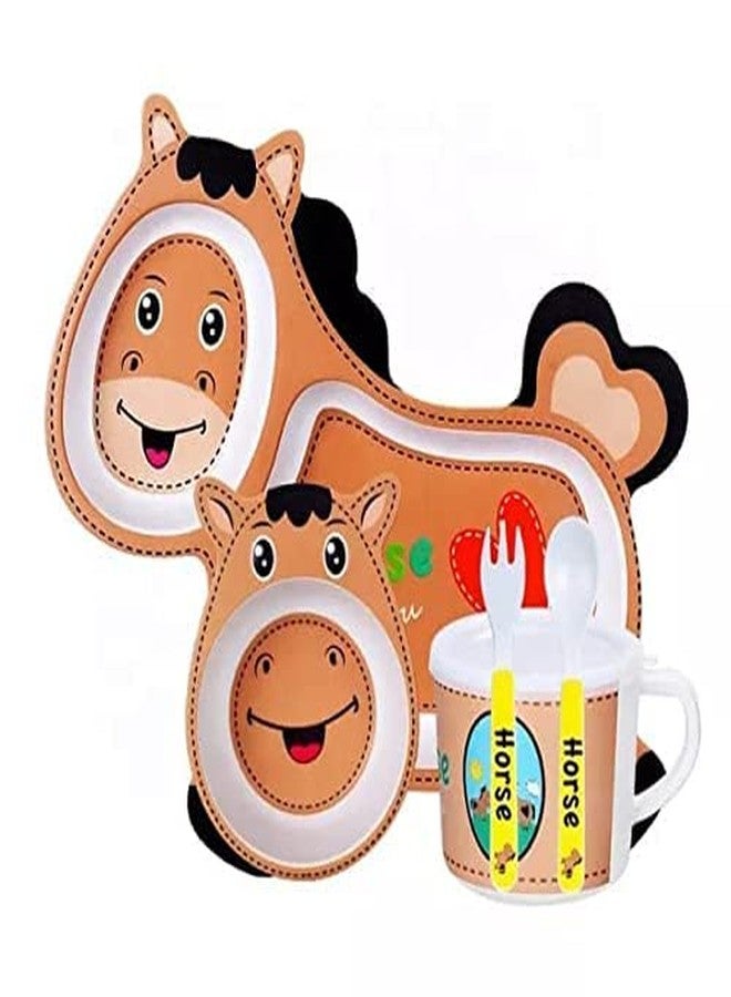 ماياترا طقم عشاء للأطفال من ألياف الخيزران من ماياترا، طقم مكون من 5 قطع من ألياف الخيزران لإطعام الأطفال، أدوات مائدة للأطفال مصنوعة من خيزران صديق للبيئة (RS-5019-Horse) - Image 1