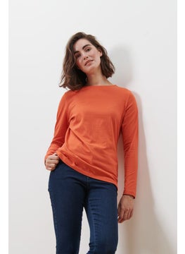 Tchibo Women Round Neck Long Sleeve Plain Blouse, Orange  - Image 1