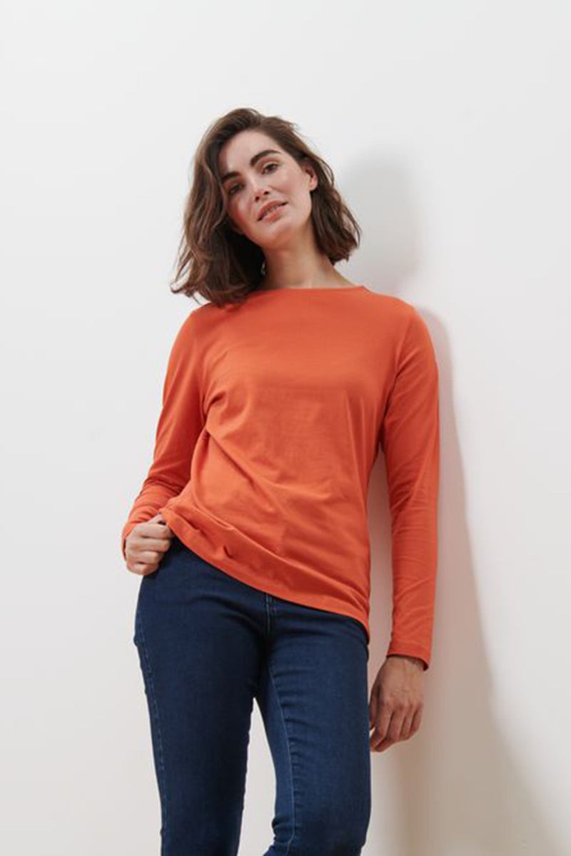 Tchibo Women Round Neck Long Sleeve Plain Blouse, Orange - Image 1