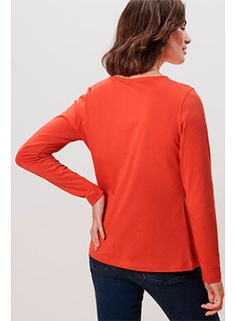 Tchibo Women Round Neck Long Sleeve Plain Blouse, Orange  - Image 2