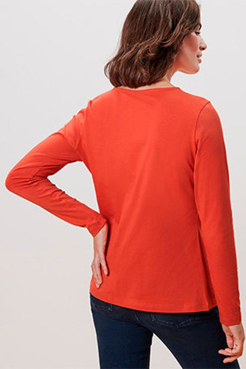 Tchibo Women Round Neck Long Sleeve Plain Blouse, Orange - Image 2