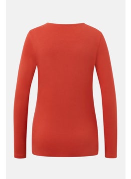Tchibo Women Round Neck Long Sleeve Plain Blouse, Orange  - Image 3
