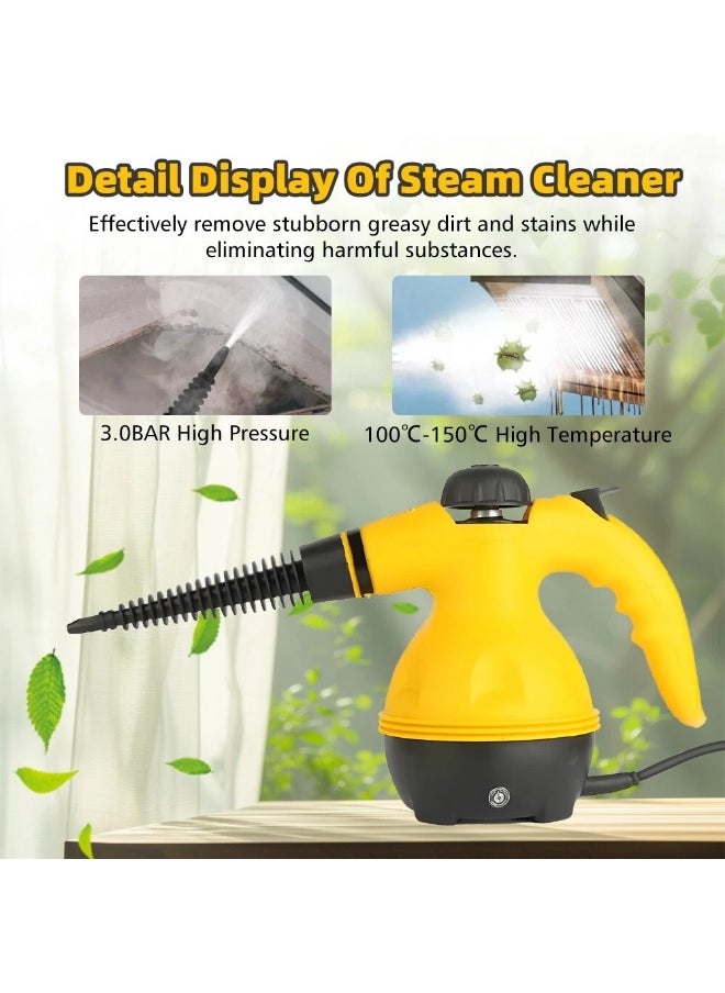 Eworld Portable Handheld Steam Cleaner 1000W Multifunctional High Temperature Pressurized Steam Cleaning Machine with 9PCS Accessory for Kitchen Sofa Bathroom Car Window,2 Nylon and 1 Copper Brush  - Image 2