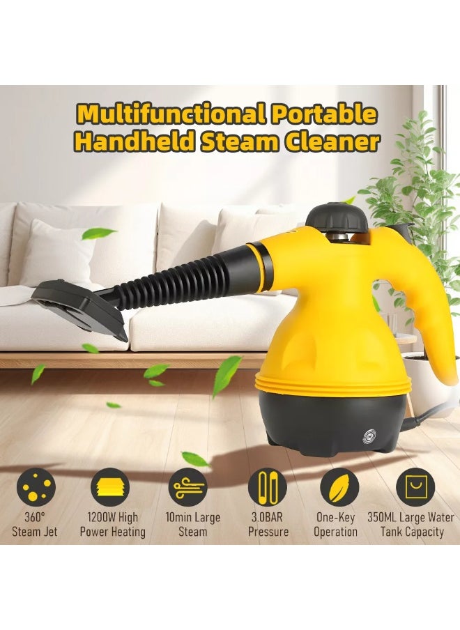 Eworld - Portable Handheld Steam Cleaner 1000W Multifunctional High Temperature Pressurized Steam Cleaning Machine with 9PCS Accessory for Kitchen Sofa Bathroom Car Window,2 Nylon and 1 Copper Brush - Image 1