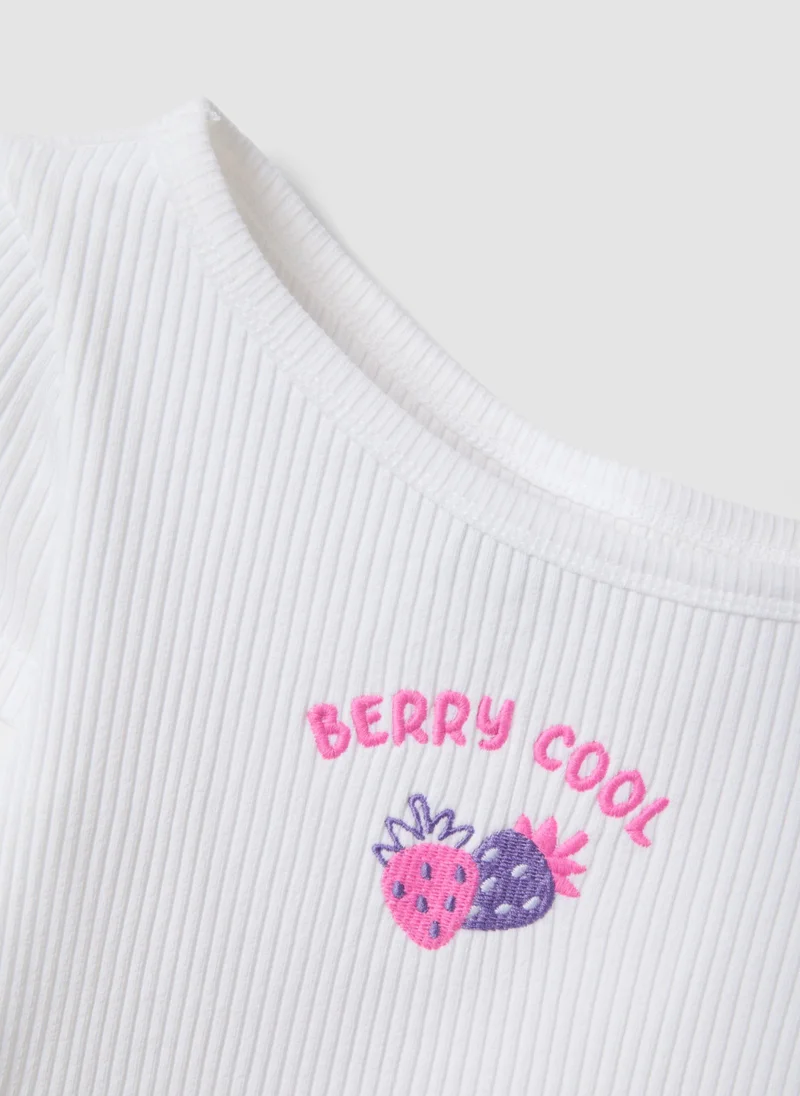 Ovs  OVS Girlsâ€™ White Slim-Fit Striped Stretch Cotton T-Shirt for Kids | Best Price UAE