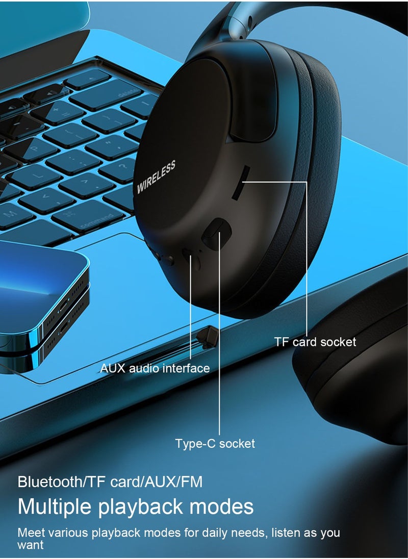 FlashHawk - Over-Ear Bluetooth Wireless Headphone,Stereo Sound Intelligent Noise-Canceling Headset, TF Card/Wired/Wireless Mode Black - Image 1