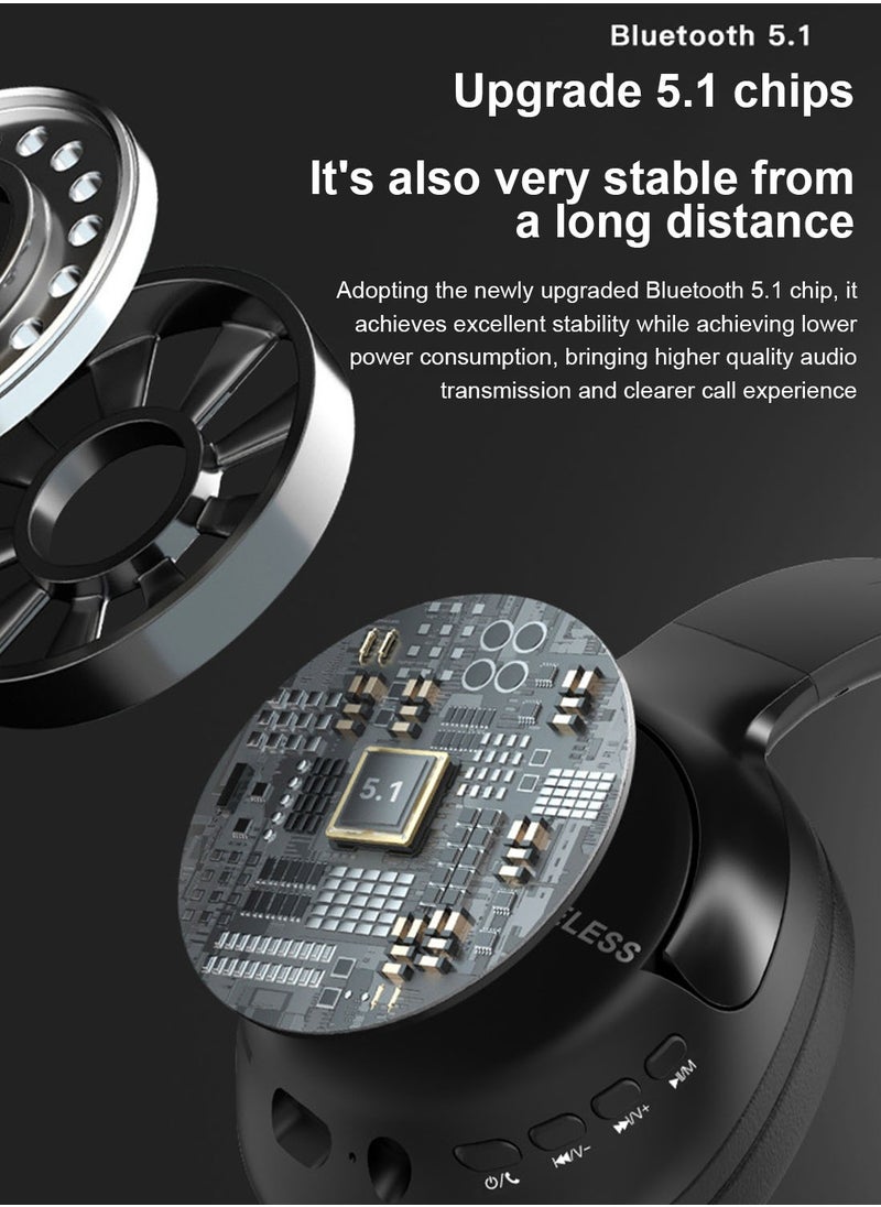 FlashHawk - Over-Ear Bluetooth Wireless Headphone,Stereo Sound Intelligent Noise-Canceling Headset, TF Card/Wired/Wireless Mode Black - Image 1