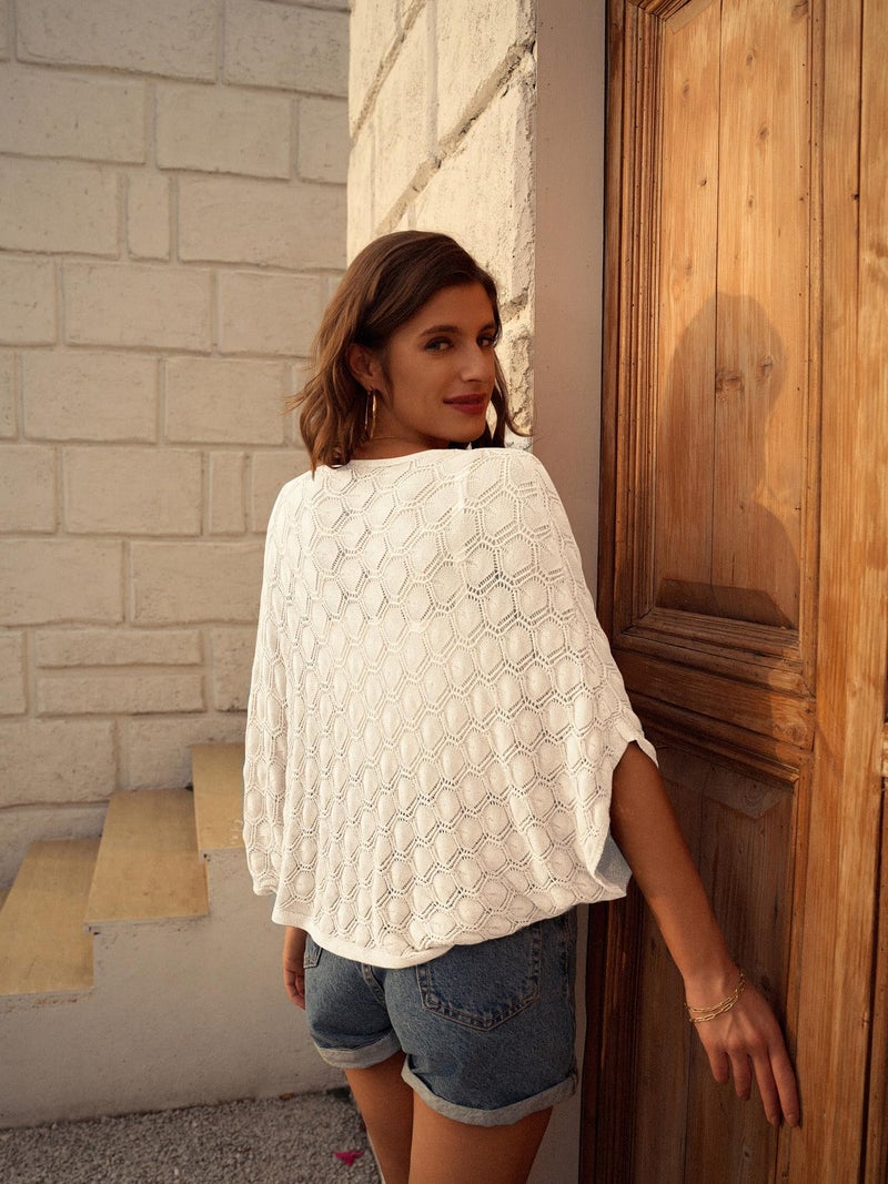 GRACE KARIN Women's 2024 Batwing Sleeve Crochet Open Front Summer Shrug Cardigan Ivory M - Image 3