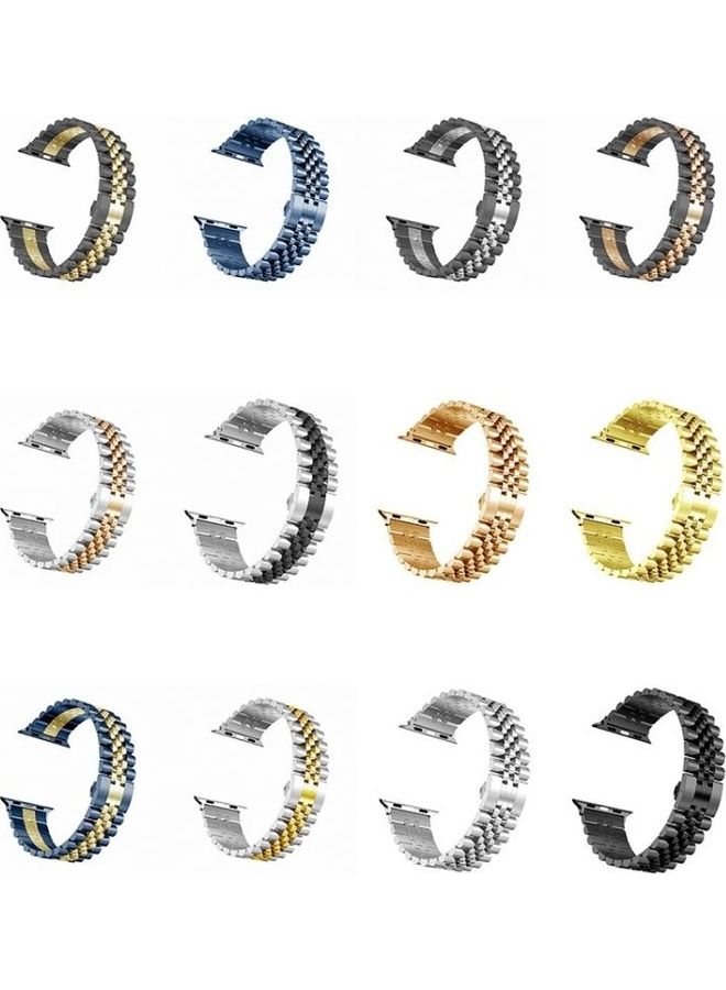 Loquat Women Five Beads Stainless Steel Replacement Watchband For Apple Watch Series 1/2/3/4/5/6/7/SE 42-44-45mm Silver/Gold - Image 3