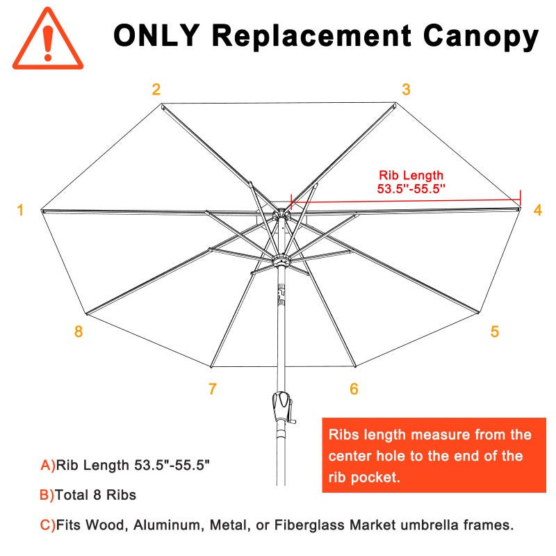 MASTERCANOPY Patio Umbrella 9 ft Replacement Canopy for 8 Ribs-Gold Canopy Only - Image 2