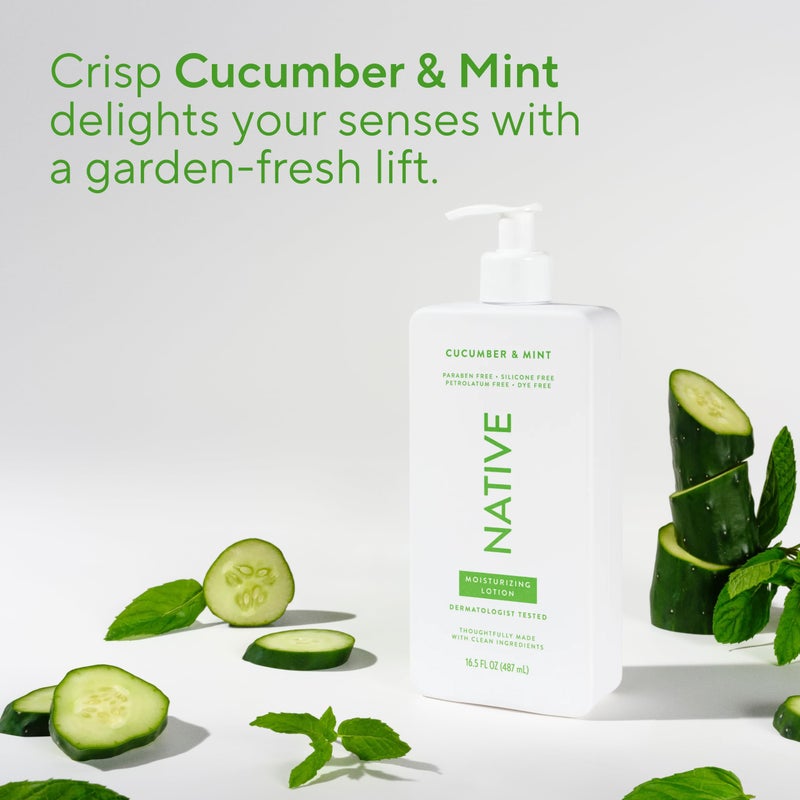 Native Body Lotion Contains Naturally Derived Plant-Based Moisturizers for Women and Men | Restores Dry Skin, Cucumber & Mint, 16.5 fl oz - Image 4