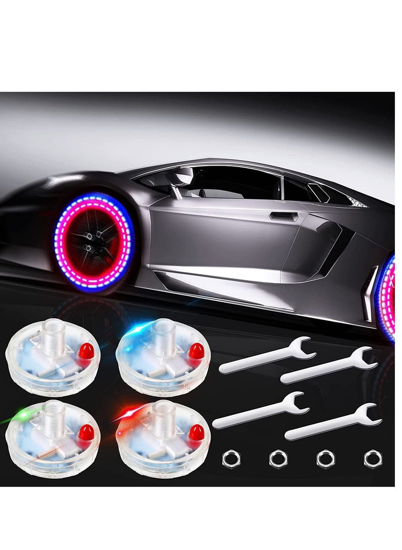 KASTWAVE مصابيح إطارات السيارة، مصابيح LED ملونة وامضة تعمل بالطاقة الشمسية ومستشعرات حركة مضادة للماء، مصابيح غطاء صمام شريدر للسيارات والدراجات النارية والدراجات - 4 قطع  - Image 1