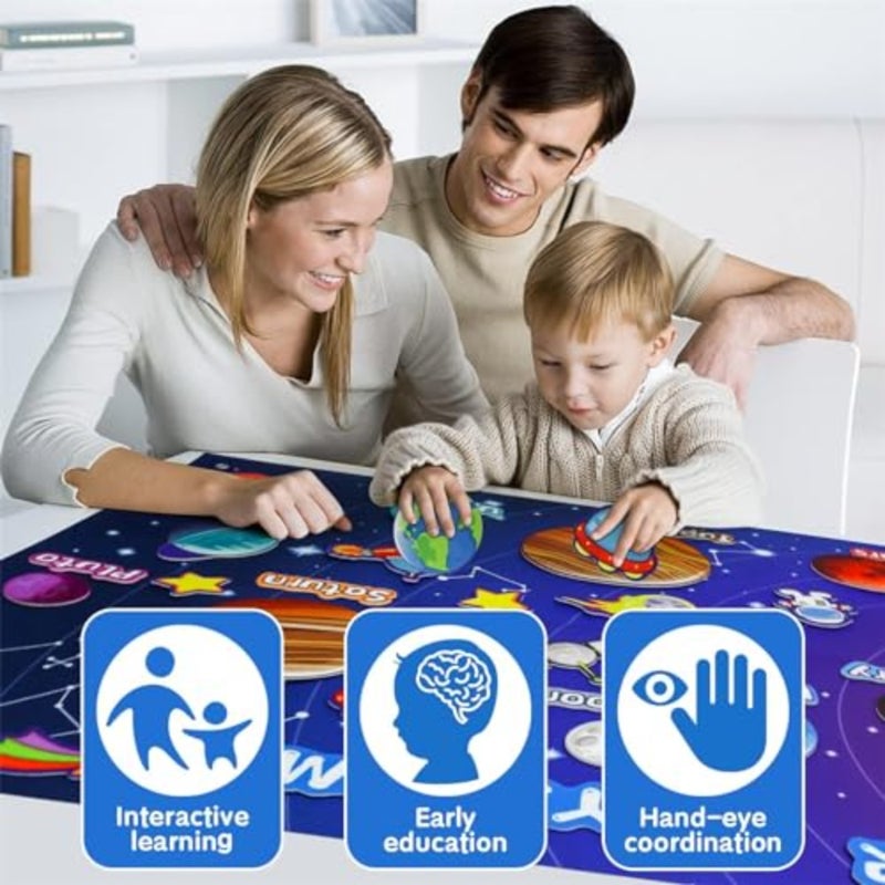 Solar system felt board toys for preschool learning: 40-piece set in vibrant colors, soft felt material, reusable adhesive backing for interactive space education - Image 4