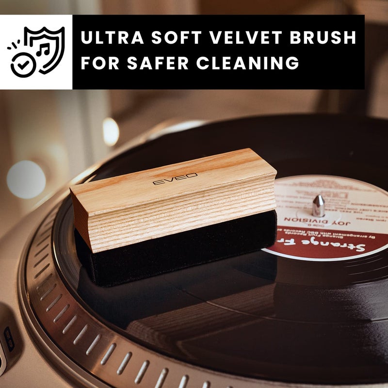 EVEO Premium Vinyl Record Cleaner Kit - Complete 4-in-1 Vinyl Record Cleaning Kit, Vinyl Cleaning Kit for Records Albums- Soft Velvet Record Brush,Cleaning Liquid,Duster &Turntable Stylus Cleaning Gel - Image 3