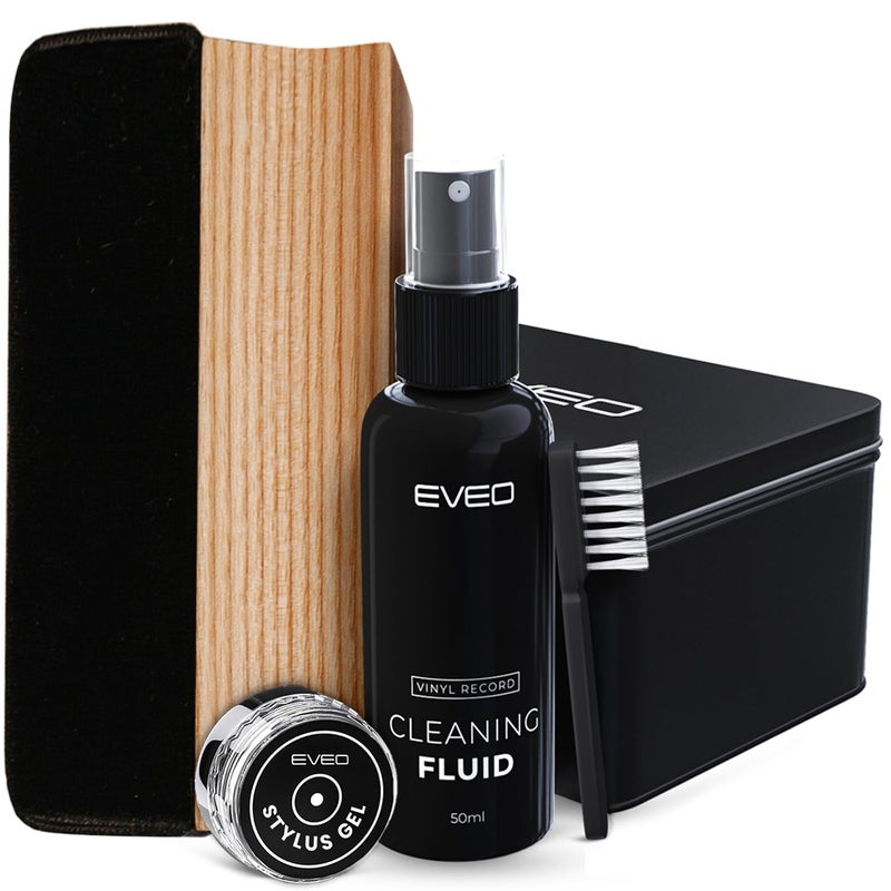 EVEO Premium Vinyl Record Cleaner Kit - Complete 4-in-1 Vinyl Record Cleaning Kit, Vinyl Cleaning Kit for Records Albums- Soft Velvet Record Brush,Cleaning Liquid,Duster &Turntable Stylus Cleaning Gel - Image 1