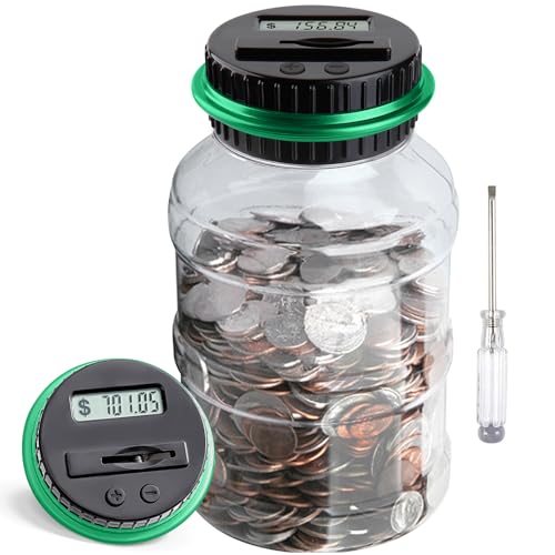 Large Piggy Bank for Adults Kids Vcertcpl Digital Coin Counting Bank with 18L Capacity Great Coin Bank Money Jar for Adults Kids with Saving Goals Bank for All US Coins Green