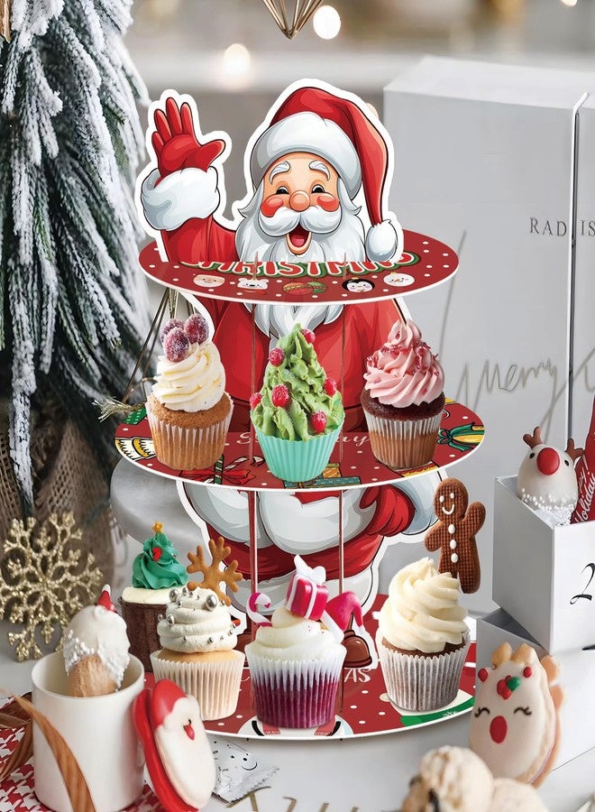 MOAXMOA Christmas Santa Cupcake Stand, 3 Tier Santa Claus Cake Stand Decorations, Xmas Dessert Holder for Christmas Birthday Party Winter Party Decoration Holiday Supplies - Image 5