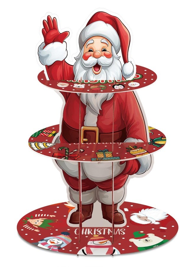 MOAXMOA Christmas Santa Cupcake Stand, 3 Tier Santa Claus Cake Stand Decorations, Xmas Dessert Holder for Christmas Birthday Party Winter Party Decoration Holiday Supplies - Image 1