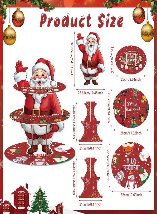 MOAXMOA Christmas Santa Cupcake Stand, 3 Tier Santa Claus Cake Stand Decorations, Xmas Dessert Holder for Christmas Birthday Party Winter Party Decoration Holiday Supplies - Image 2