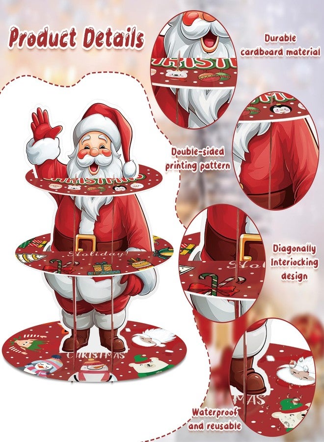 MOAXMOA Christmas Santa Cupcake Stand, 3 Tier Santa Claus Cake Stand Decorations, Xmas Dessert Holder for Christmas Birthday Party Winter Party Decoration Holiday Supplies - Image 4