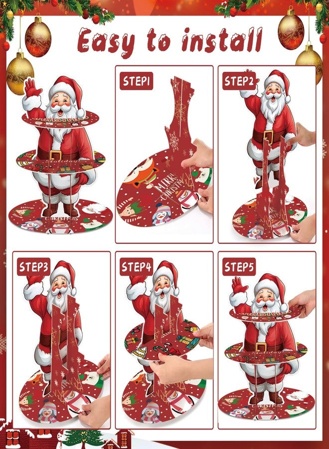 MOAXMOA Christmas Santa Cupcake Stand, 3 Tier Santa Claus Cake Stand Decorations, Xmas Dessert Holder for Christmas Birthday Party Winter Party Decoration Holiday Supplies - Image 3