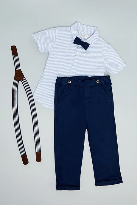 R&B Striped Shirt and Trousers with Suspenders