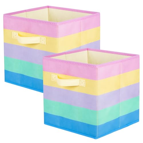 PowerKing Collapsible Storage Cubes with Handles Fabric Foldable Bins for Closet Shelves Durable Organization Storage Bins 105 x 11 x 105 2Pack Rainbow - Image 1