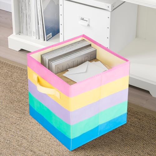PowerKing Collapsible Storage Cubes with Handles Fabric Foldable Bins for Closet Shelves Durable Organization Storage Bins 105 x 11 x 105 2Pack Rainbow - Image 3