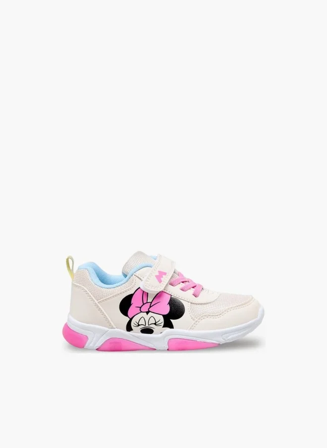 ديزني Girls Minnie Mouse Print Light-Up Ankle Sneakers
