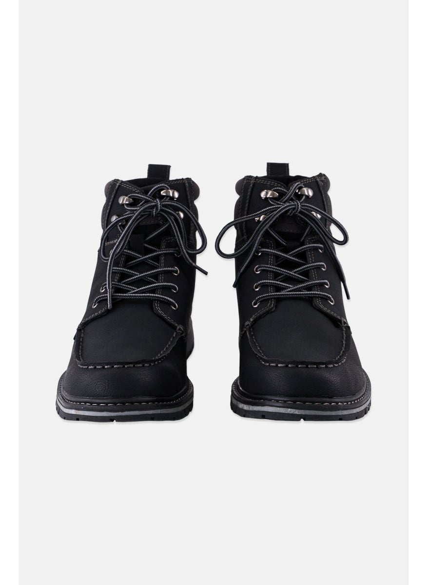 IZOD Men Medium Leather Lace Up Ankle Boots, Black  - Image 2