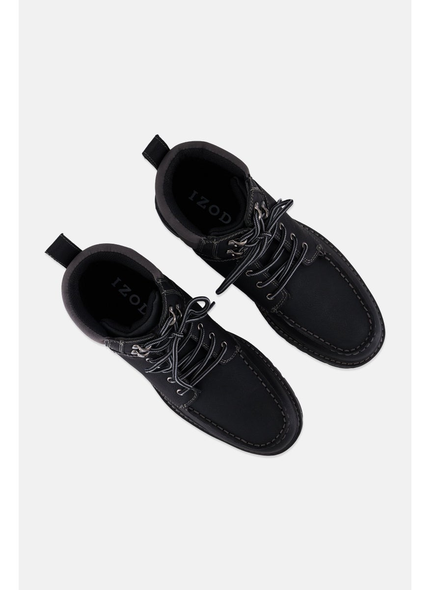 IZOD Men Medium Leather Lace Up Ankle Boots, Black  - Image 4