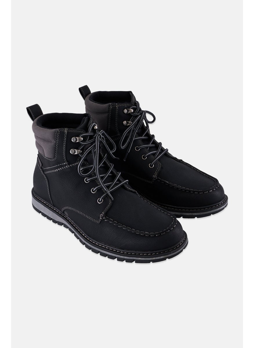 IZOD Men Medium Leather Lace Up Ankle Boots, Black  - Image 1