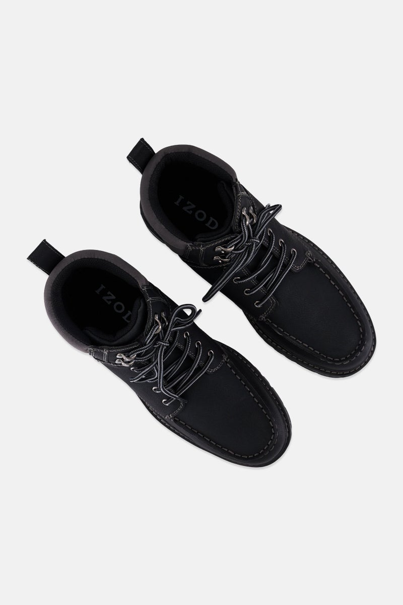 IZOD Men Medium Leather Lace Up Ankle Boots, Black  - Image 4