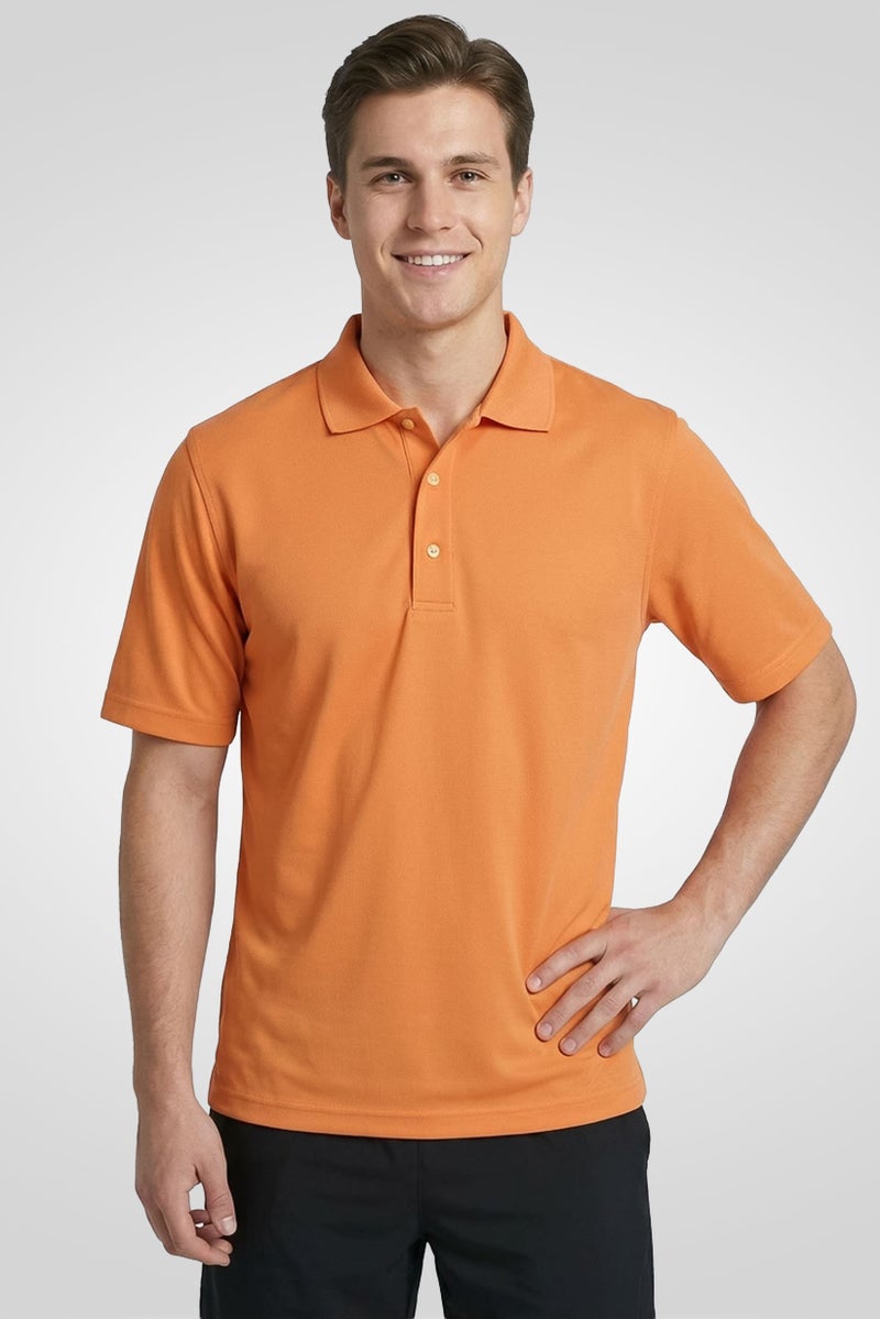 Greg Norman Men Sportswear Fit Short Sleeve Outdoor Polo Shirt, Orange - Image 1