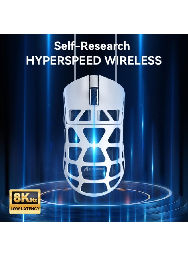 Attack Shark Superlight Magnesium Alloy Wireless Gaming Mouse R3 46g , BT/2.4Ghz/Wired Computer Mouse, 8000Hz Wireless Polling Rate, PAW3395 26K DPI Sensor, Programmable Mice, PC/Laptop/Mac - white - Image 3