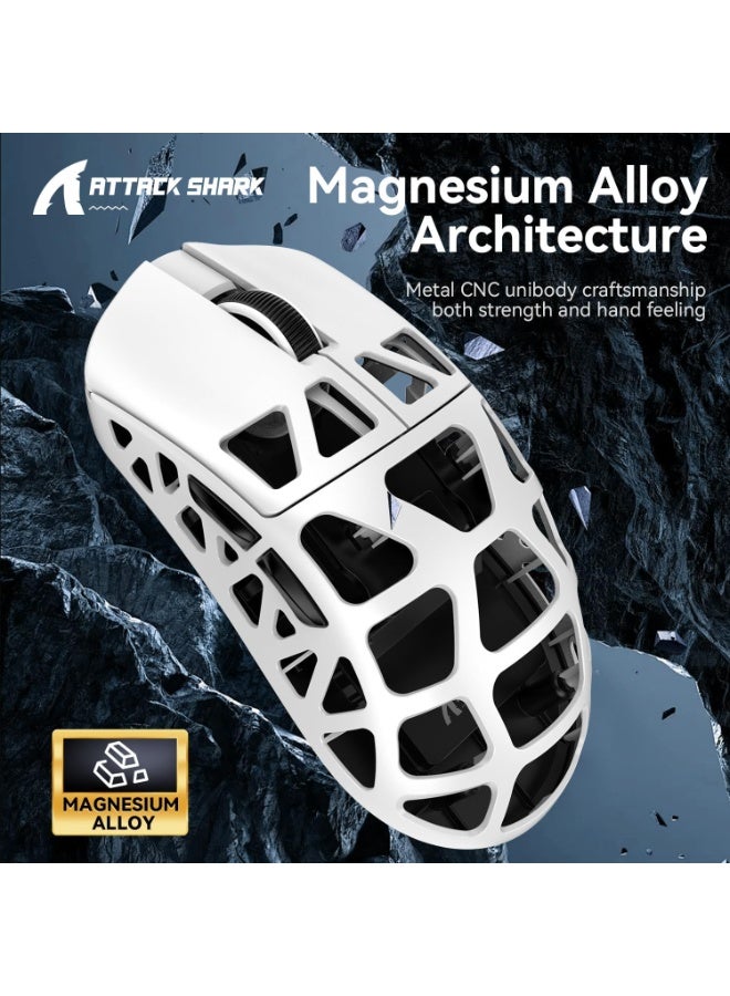 Attack Shark Superlight Magnesium Alloy Wireless Gaming Mouse R3 46g , BT/2.4Ghz/Wired Computer Mouse, 8000Hz Wireless Polling Rate, PAW3395 26K DPI Sensor, Programmable Mice, PC/Laptop/Mac - white - Image 4