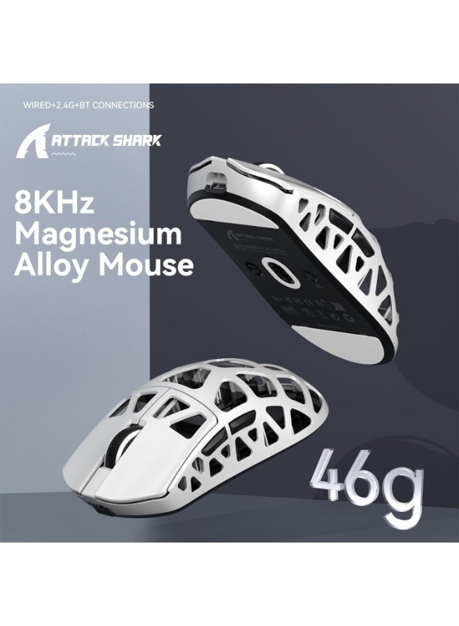 Attack Shark Superlight Magnesium Alloy Wireless Gaming Mouse R3 46g , BT/2.4Ghz/Wired Computer Mouse, 8000Hz Wireless Polling Rate, PAW3395 26K DPI Sensor, Programmable Mice, PC/Laptop/Mac - white - Image 5